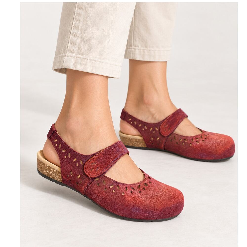 Aetrex 9 Leather Slingback Clogs $189 Cheryl Mary Jane Walking Sandals Red 39.5